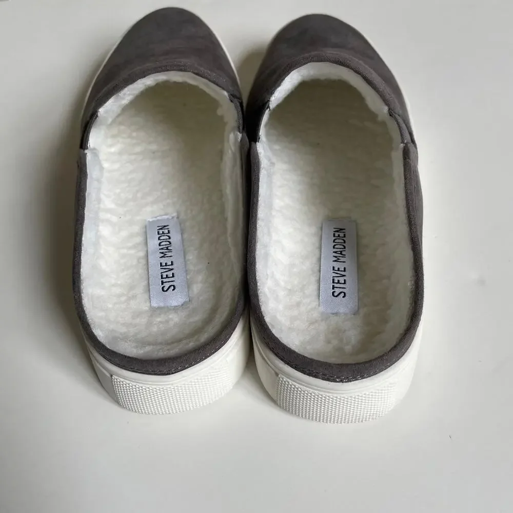 Steve Madden Grey Faux Suede Fleece Lined Slip On Zima Sneaker